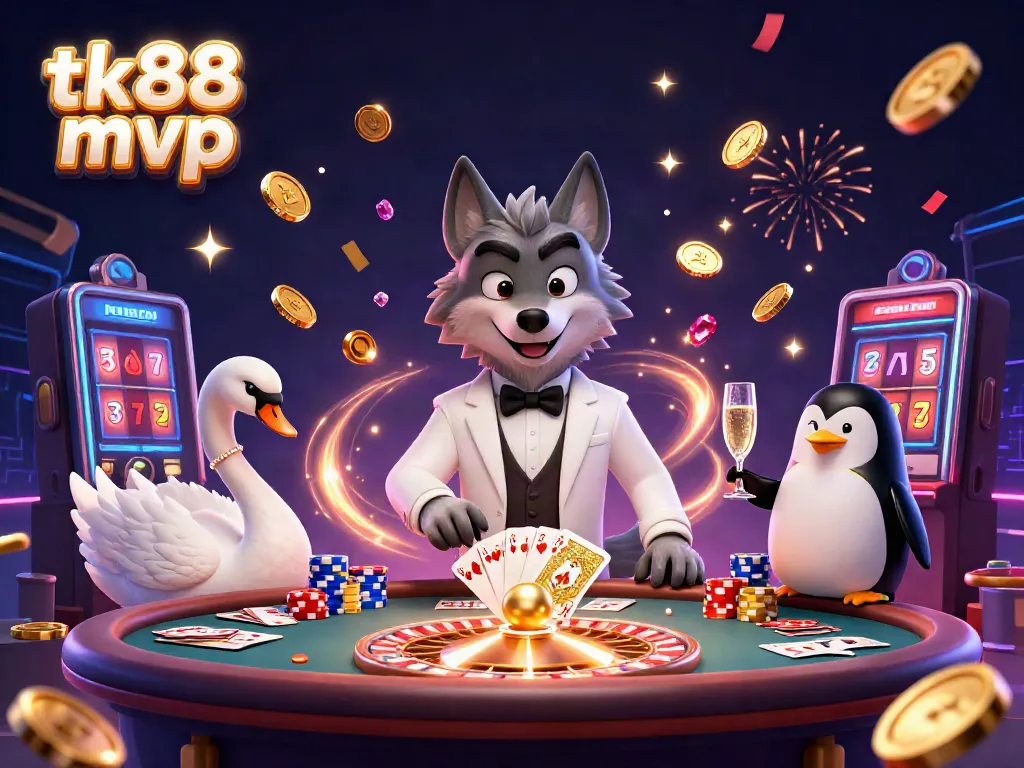 Experience the excitement of tk88 mvp with a captivating scene of a gaming table, featuring elegant characters and vibrant game elements.