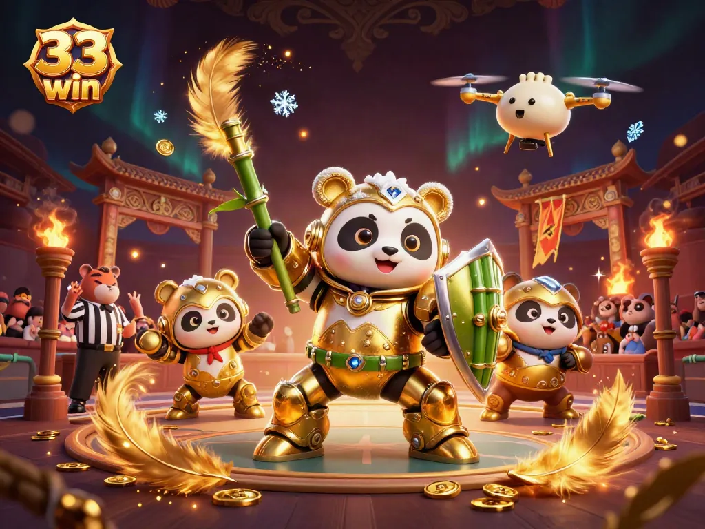 Experience thrilling sports betting excitement at 33 win with a vibrant 3D panda battling in an arena.