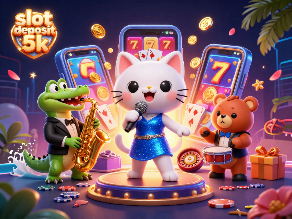 Experience the excitement of slot deposit 5k with our vibrant casino scene featuring engaging characters and games.