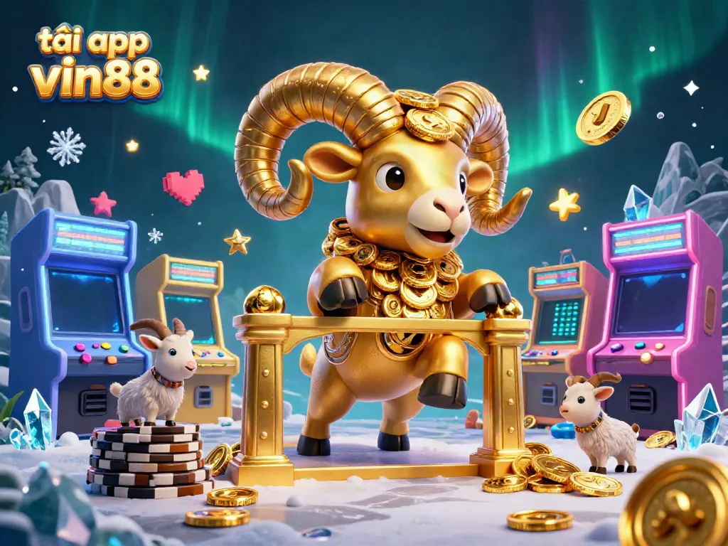 Win big with tải app vin88, featuring a golden ram and vibrant casino elements.