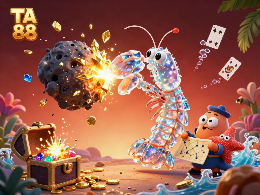 Engage in thrilling gaming adventures with TA 88's vibrant cartoon scene featuring galactic elements and treasure.