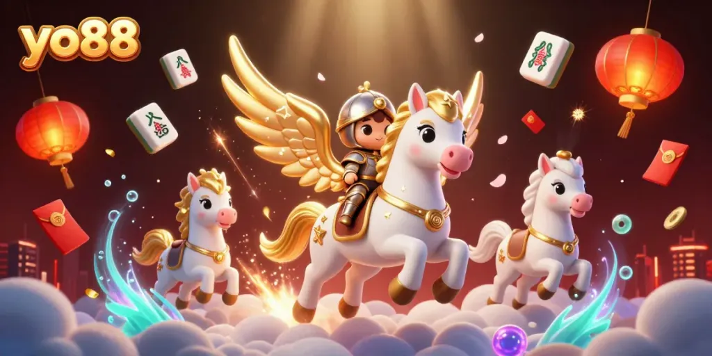 Experience thrilling gaming excitement at yo88 with celestial knights and festive game elements.