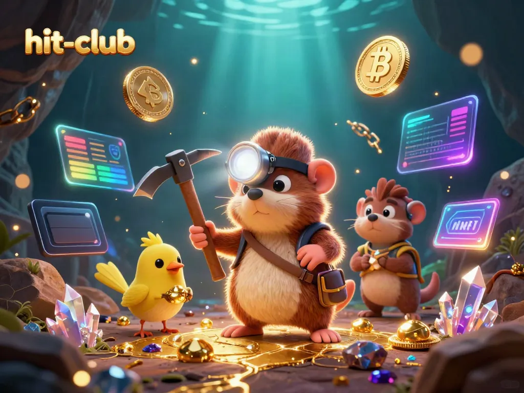 Experience thrilling wins at hit-club with a lively treasure hunt mining scene featuring vibrant casino elements.