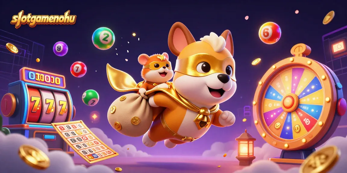 Experience thrilling wins at slotgamenohu with a dynamic illustration of a superhero dog collecting gold coins.