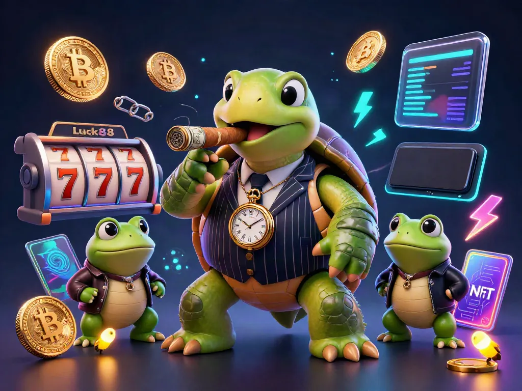 Luck8 showcases a vibrant casino scene with a snapping turtle in a mobster suit and gambling elements.