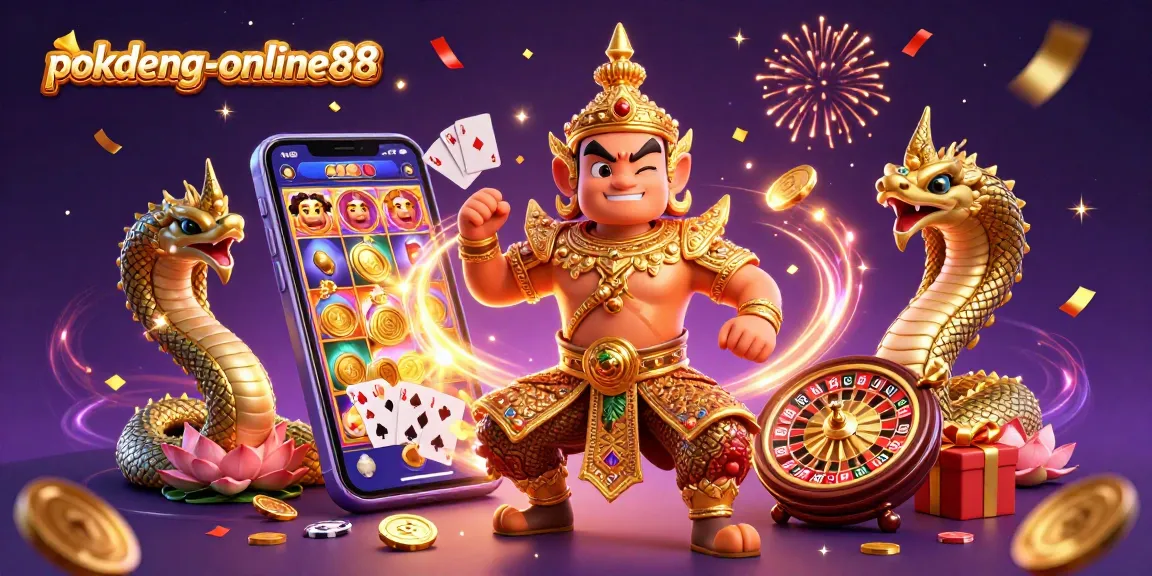Engage in thrilling Pokdeng-online88 gameplay with dynamic characters, vibrant casino elements, and festive energy.