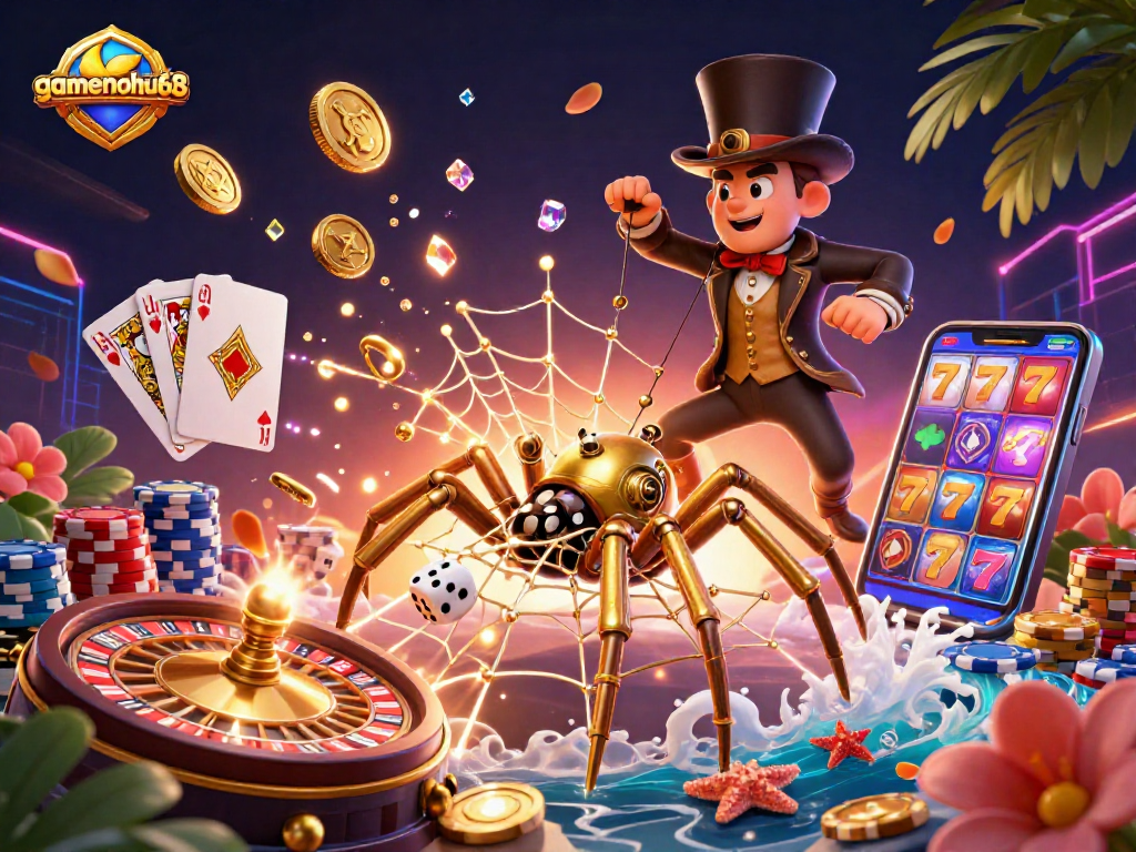 Experience thrilling gameplay with gamenohu68 in this vibrant 3D casino scene full of excitement.