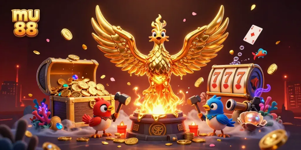 Spin the reels and win with mu 88 in a vibrant casino scene full of treasures.